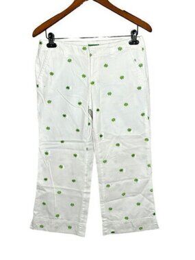Lilly Pulitzer Palm Beach Fit White Green Crabby Preppy Capri Pants Size 2